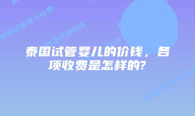 泰国试管婴儿的价钱，各项收费是怎样的?