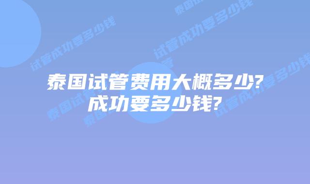 泰国试管费用大概多少?成功要多少钱?