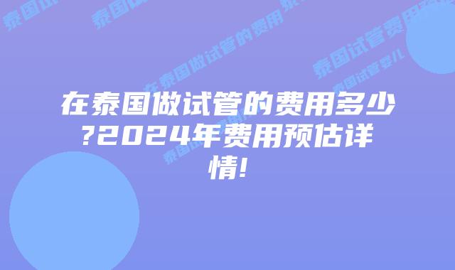 在泰国做试管的费用多少?2024年费用预估详情!