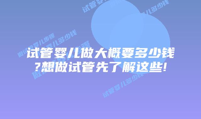 试管婴儿做大概要多少钱?想做试管先了解这些!