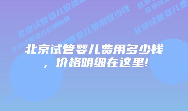 北京试管婴儿费用多少钱，价格明细在这里!