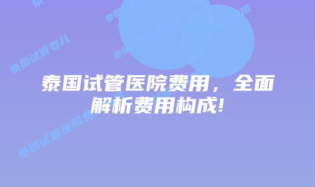 泰国试管医院费用，全面解析费用构成!