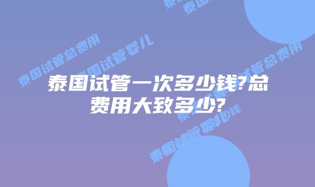 泰国试管一次多少钱?总费用大致多少?