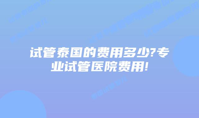 试管泰国的费用多少?专业试管医院费用!