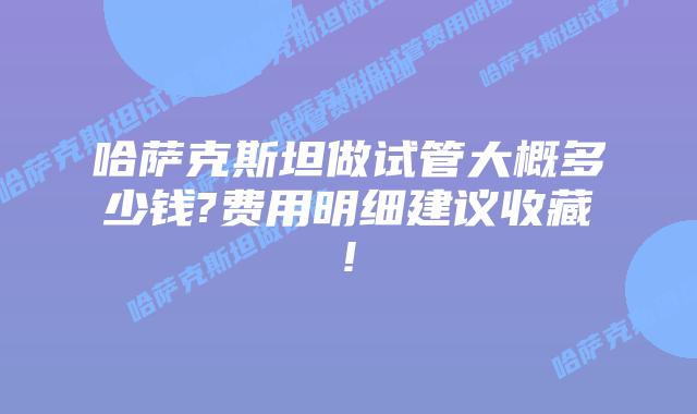 哈萨克斯坦做试管大概多少钱?费用明细建议收藏!