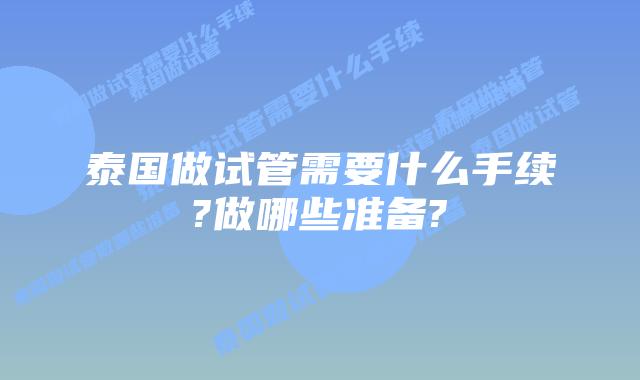 泰国做试管需要什么手续?做哪些准备?