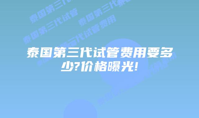 泰国第三代试管费用要多少?价格曝光!
