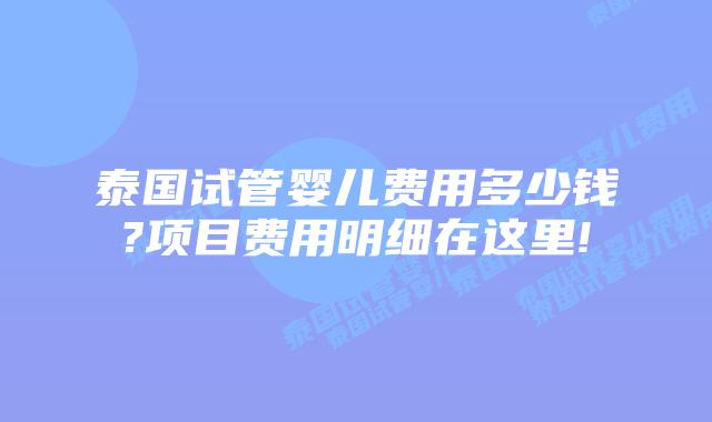 泰国试管婴儿费用多少钱?项目费用明细在这里!