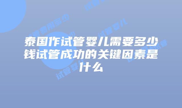 泰国作试管婴儿需要多少钱试管成功的关键因素是什么