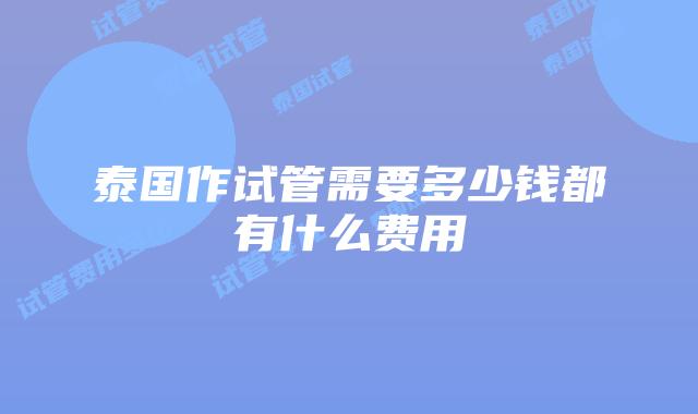 泰国作试管需要多少钱都有什么费用