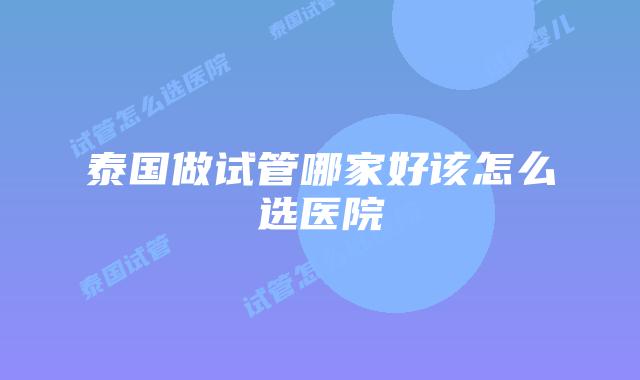 泰国做试管哪家好该怎么选医院