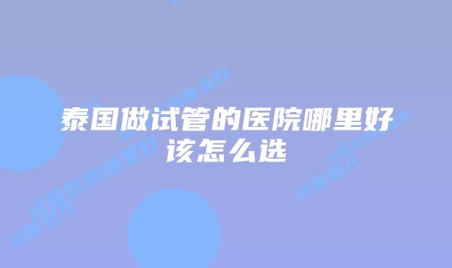 泰国做试管的医院哪里好该怎么选