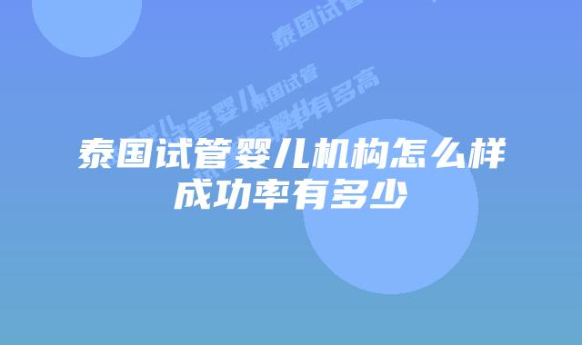 泰国试管婴儿机构怎么样成功率有多少