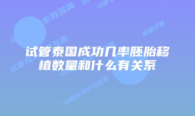 试管泰国成功几率胚胎移植数量和什么有关系