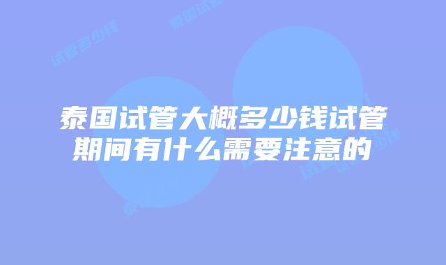 泰国试管大概多少钱试管期间有什么需要注意的