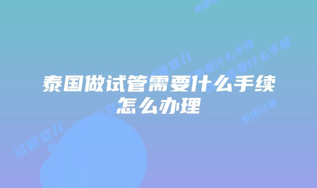 泰国做试管需要什么手续怎么办理