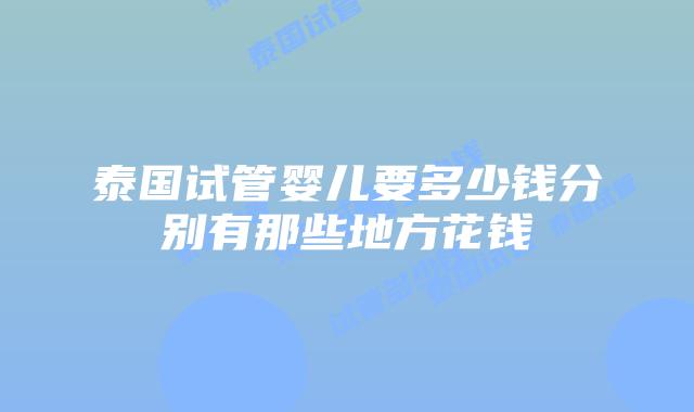 泰国试管婴儿要多少钱分别有那些地方花钱