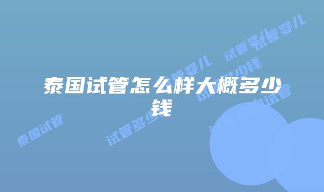 泰国试管怎么样大概多少钱