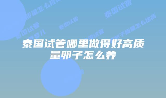 泰国试管哪里做得好高质量卵子怎么养