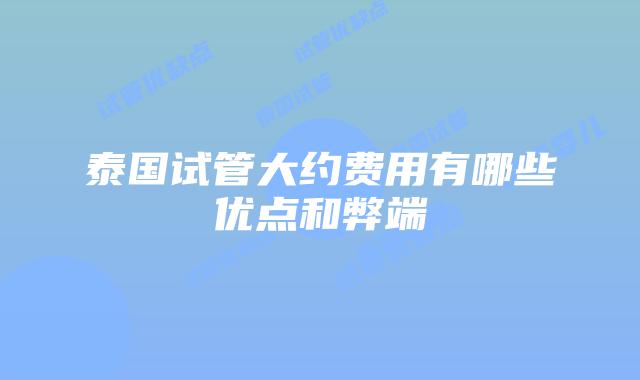 泰国试管大约费用有哪些优点和弊端