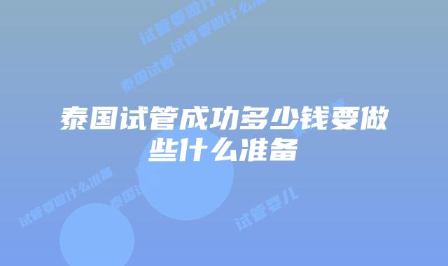 泰国试管成功多少钱要做些什么准备
