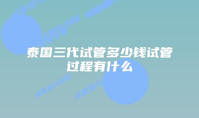 泰国三代试管多少钱试管过程有什么