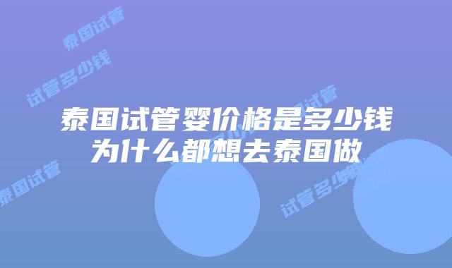 泰国试管婴价格是多少钱为什么都想去泰国做