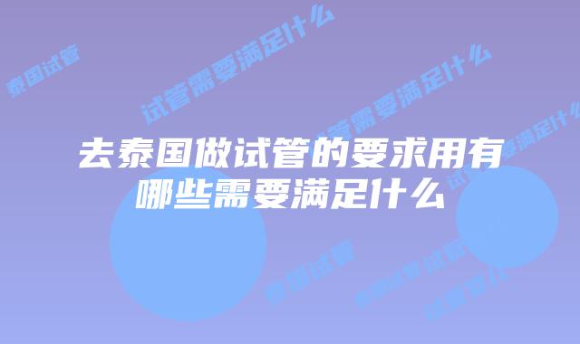 去泰国做试管的要求用有哪些需要满足什么