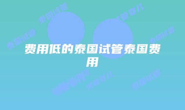 费用低的泰国试管泰国费用