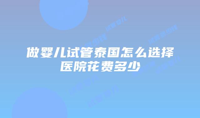 做婴儿试管泰国怎么选择医院花费多少