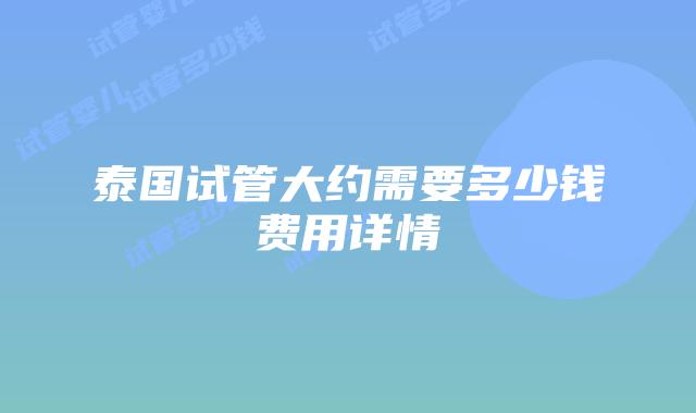 泰国试管大约需要多少钱费用详情