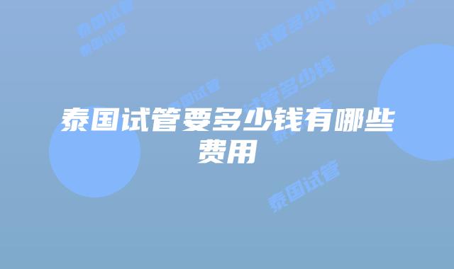 泰国试管要多少钱有哪些费用