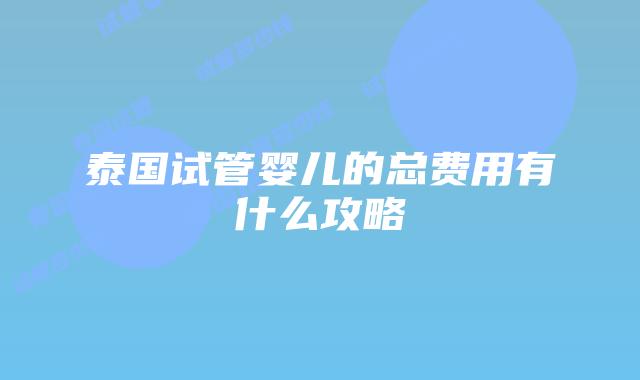泰国试管婴儿的总费用有什么攻略