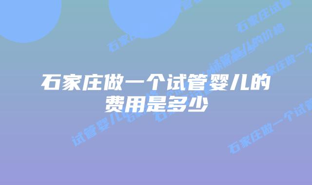 石家庄做一个试管婴儿的费用是多少
