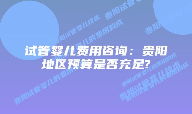 试管婴儿费用咨询:贵阳地区预算是否充足?