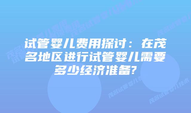 试管婴儿费用探讨：在茂名地区进行试管婴儿需要多少经济准备?