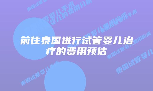 前往泰国进行试管婴儿治疗的费用预估