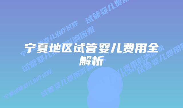宁夏地区试管婴儿费用全解析