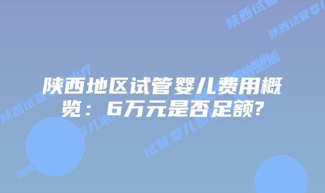 陕西地区试管婴儿费用概览:6万元是否足额?