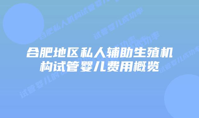 合肥地区私人辅助生殖机构试管婴儿费用概览