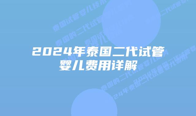 2024年泰国二代试管婴儿费用详解