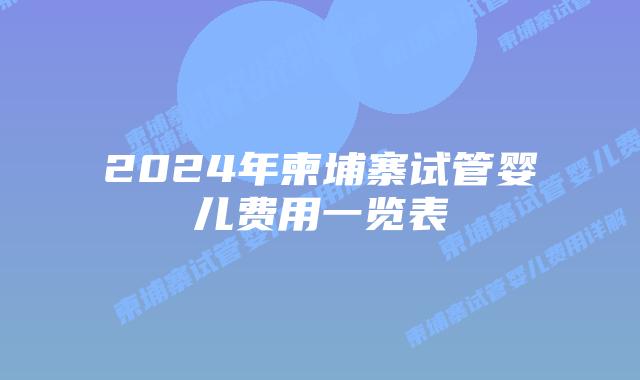 2024年柬埔寨试管婴儿费用一览表