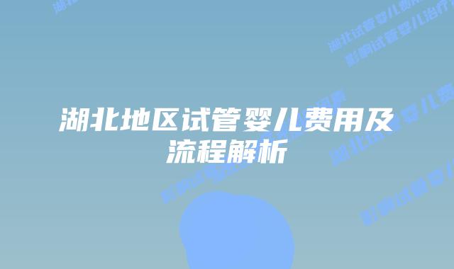 湖北地区试管婴儿费用及流程解析