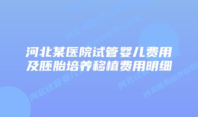 河北某医院试管婴儿费用及胚胎培养移植费用明细