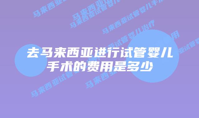 去马来西亚进行试管婴儿手术的费用是多少