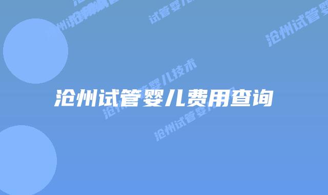 沧州试管婴儿费用查询