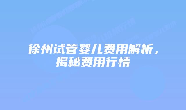 徐州试管婴儿费用解析，揭秘费用行情