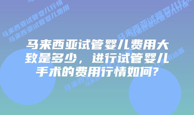 马来西亚试管婴儿费用大致是多少,进行试管婴儿手术的费用行情如何?