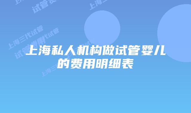 上海私人机构做试管婴儿的费用明细表