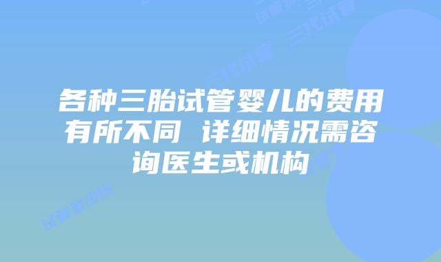各种三胎试管婴儿的费用有所不同 详细情况需咨询医生或机构